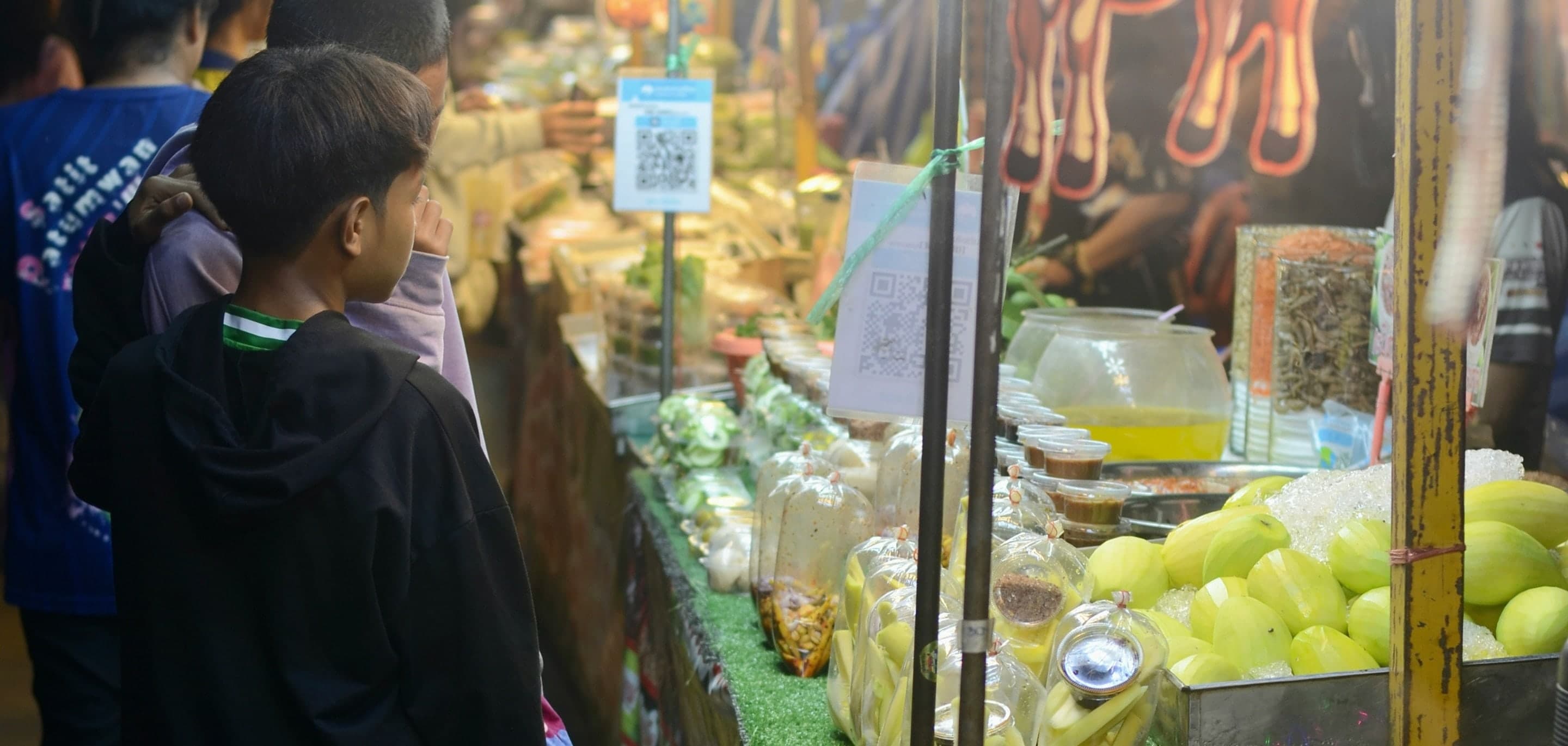 Traditional market with QR code payment