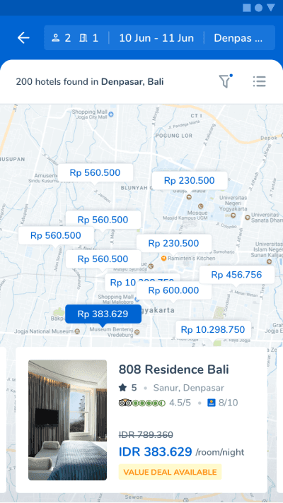 Tiket.com hotel room selection